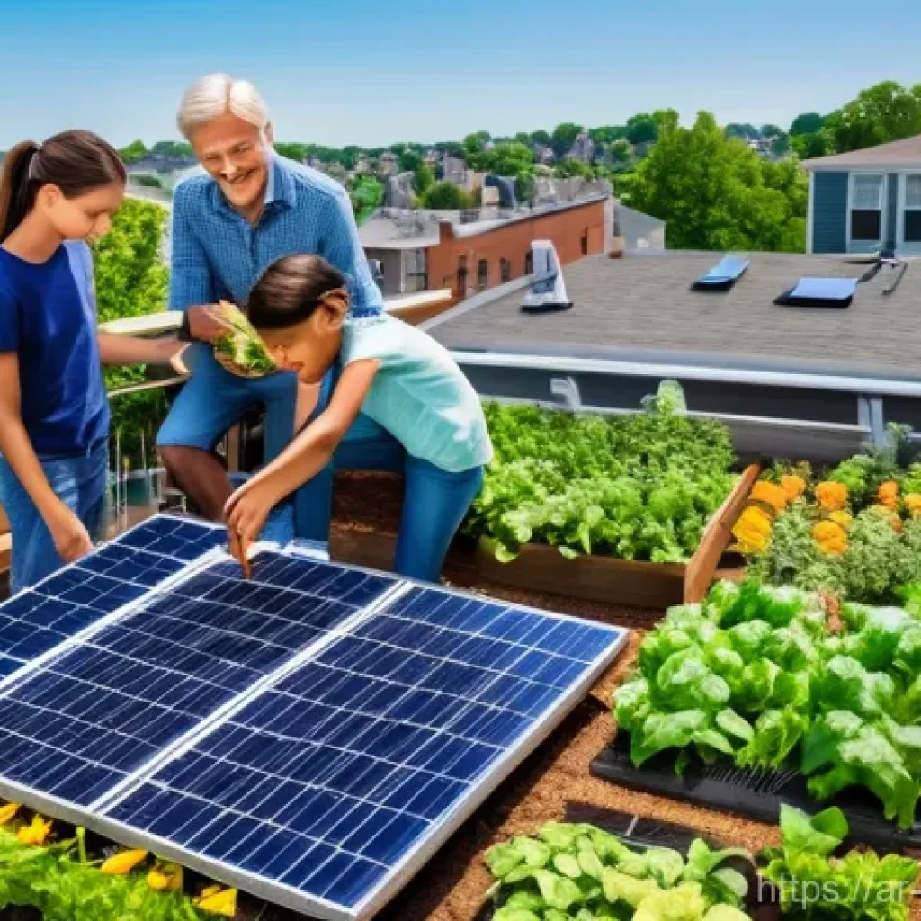 소셜 증명 활용한 지속 가능성 향상 - **Prompt: Community Embracing Sustainable Living**
A vibrant, sun-drenched suburban neighborhood...