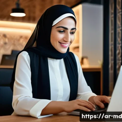 Home 33 소셜 증명과 기업가 정신 강화하기 - A professional Middle Eastern businesswoman in a modern office setting, engaging warmly with custome...