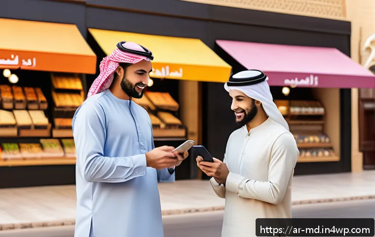 소셜 증명으로 시장 트렌드 반영하기 - A vibrant digital marketplace scene in a modern Middle Eastern city, showing diverse Arabic-speaking...